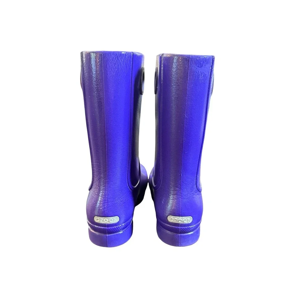Crocs Rain Boots Kids Size 9 Purple Wellies Waterproof Pull On Shiny